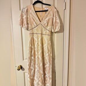 Soft pink beige lace mid dress